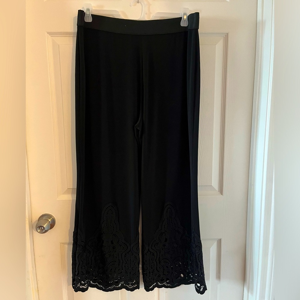Elegant Black Lace Hem Women's Pants